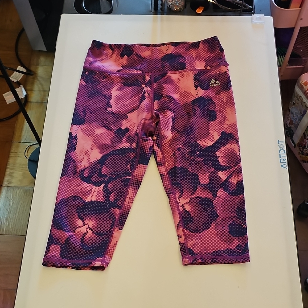 Pink Women's Leggings Pixelated Flowers Medium RBX
